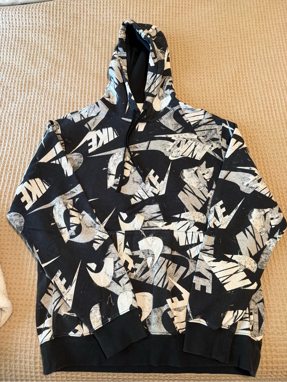 Nike Black and White Allover Logo Hoodie